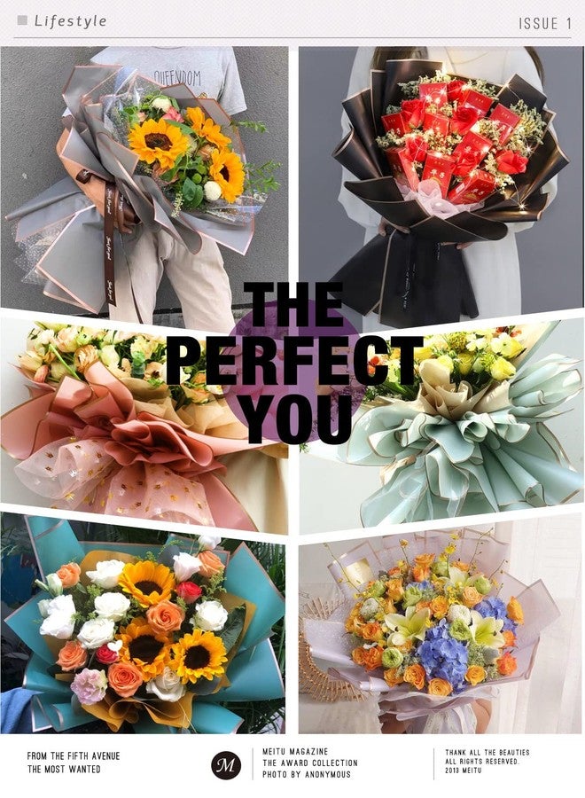 XICHEN 100 Sheets /10 Colors Gold Edge Flower Wrapping Paper,Florist Bouquet Supplies,DIY Crafts,Gift Packaging or Gift Box Packaging, Waterproof Floral Wrapping Paper 22.8x22.8Inch - Image 5